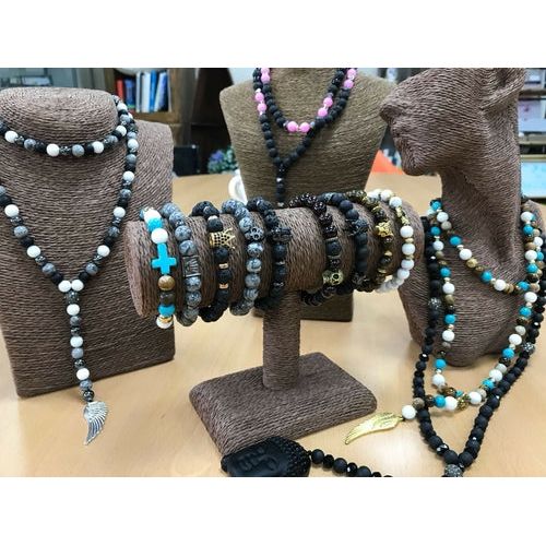 Bronze Skull / Blood Stone - Gemstone Bracelet