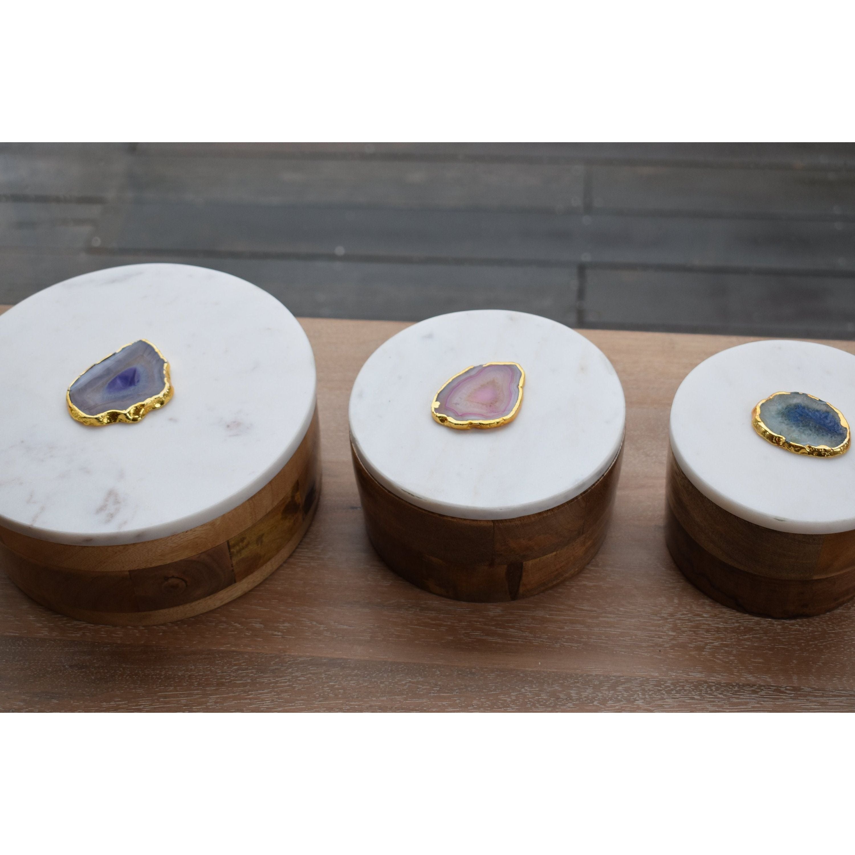 Round Wooden Box with Marble Lid