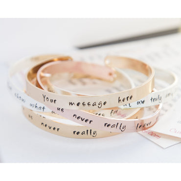 Personalized stamped cuff bracelet, hand stamped message quote
