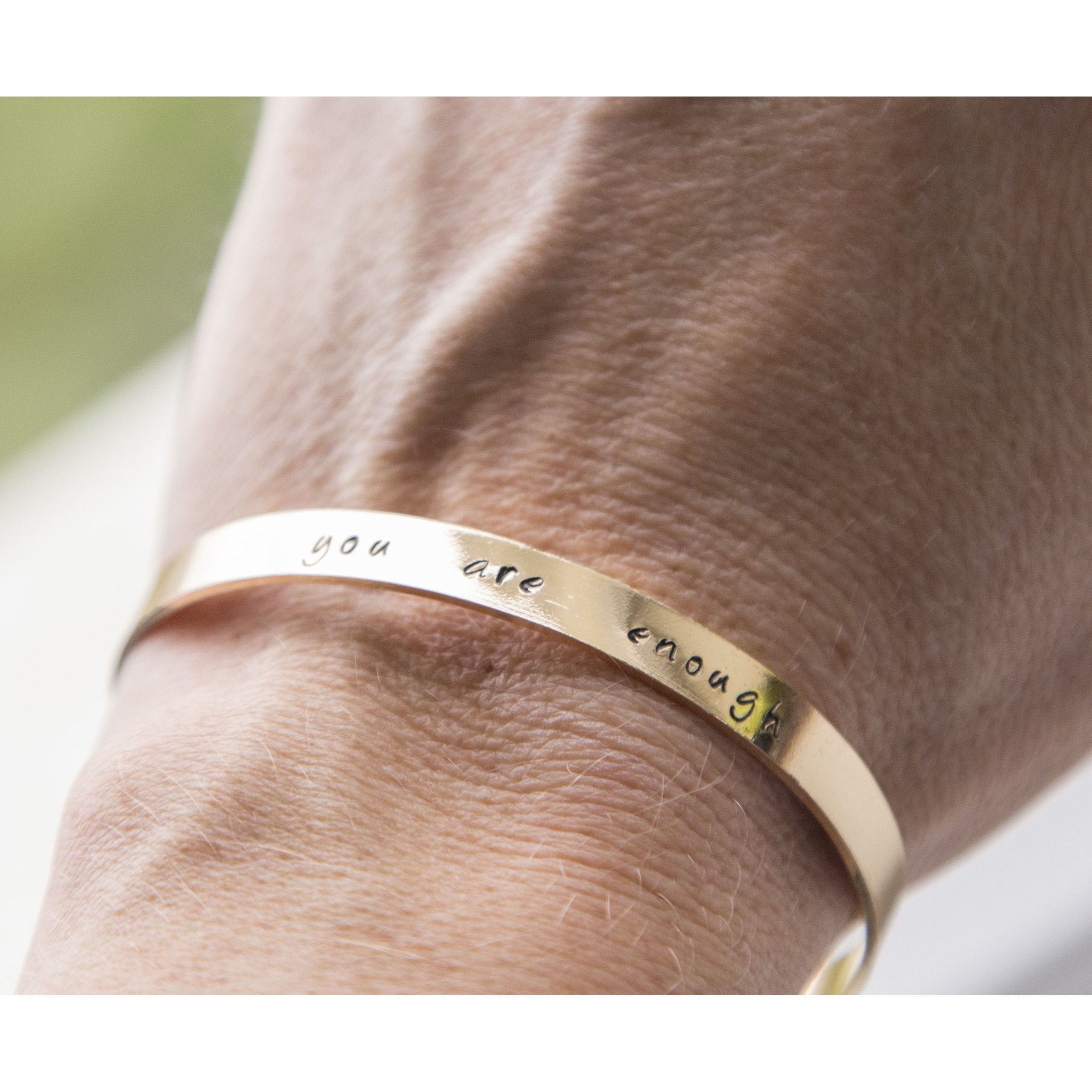 Personalized stamped cuff bracelet, hand stamped message quote
