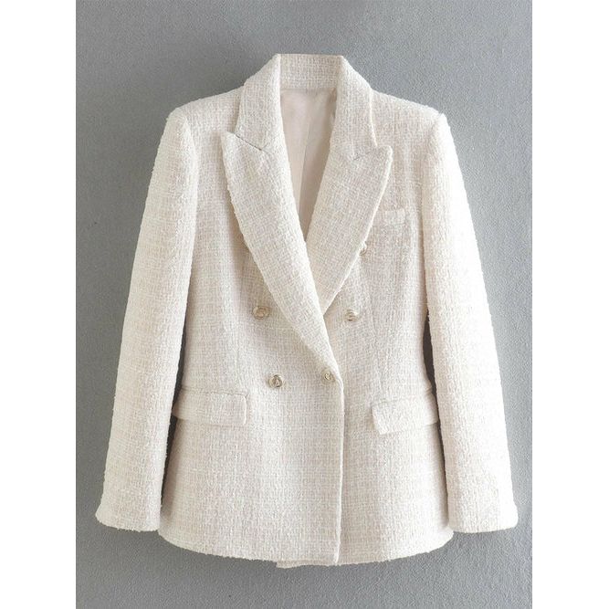 Women Jacket Double Breasted Tweed Blazer Coat