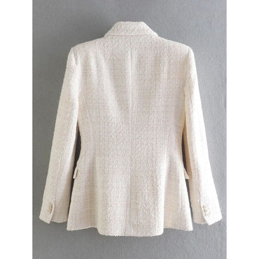 Women Jacket Double Breasted Tweed Blazer Coat