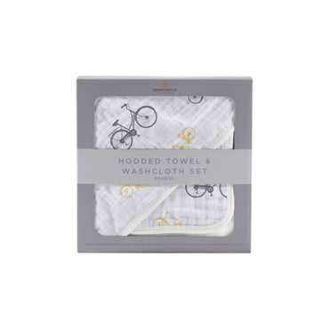 Vintage Bicycle Bamboo Muslin Hooded Towel and Washcloth Set