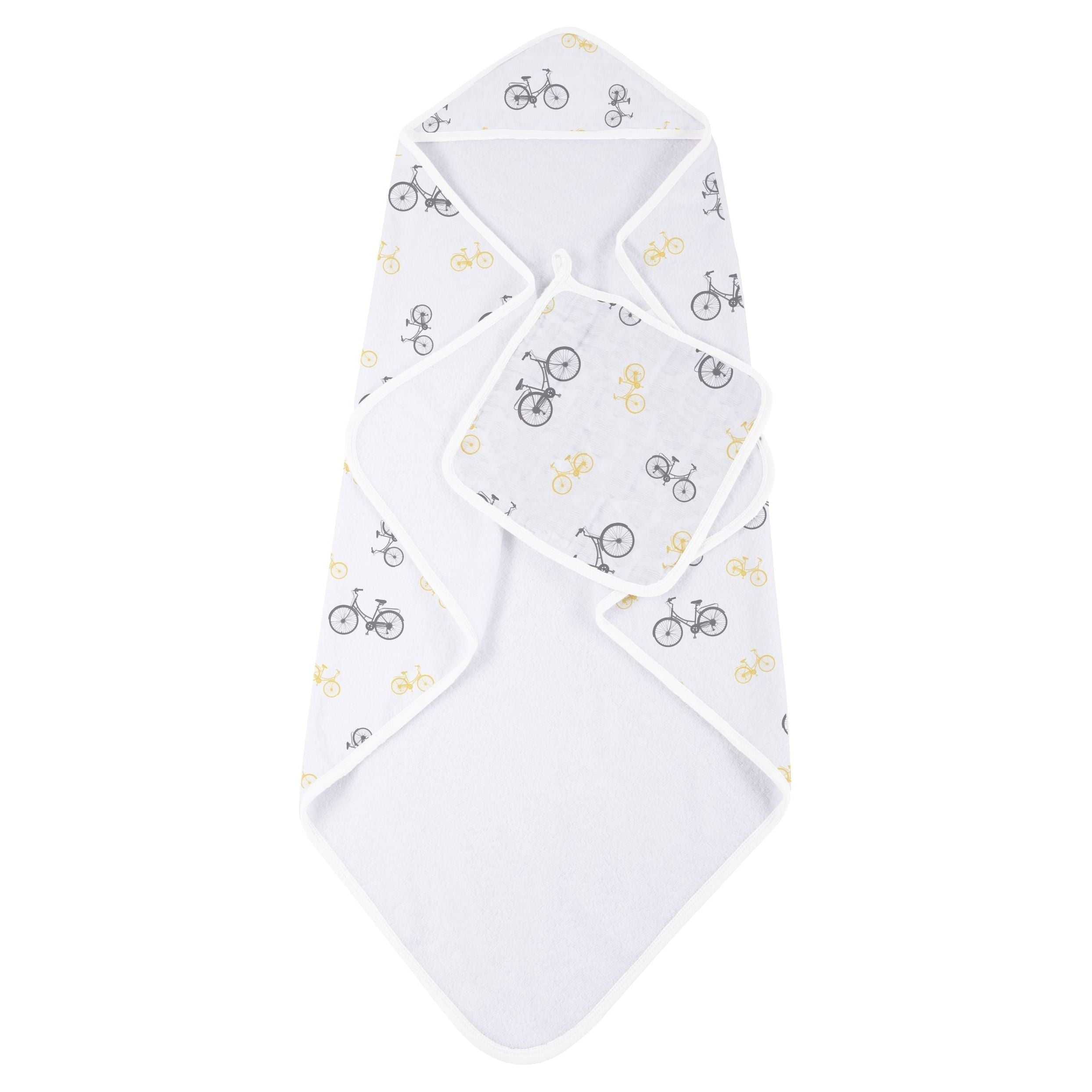 Vintage Bicycle Bamboo Muslin Hooded Towel and Washcloth Set