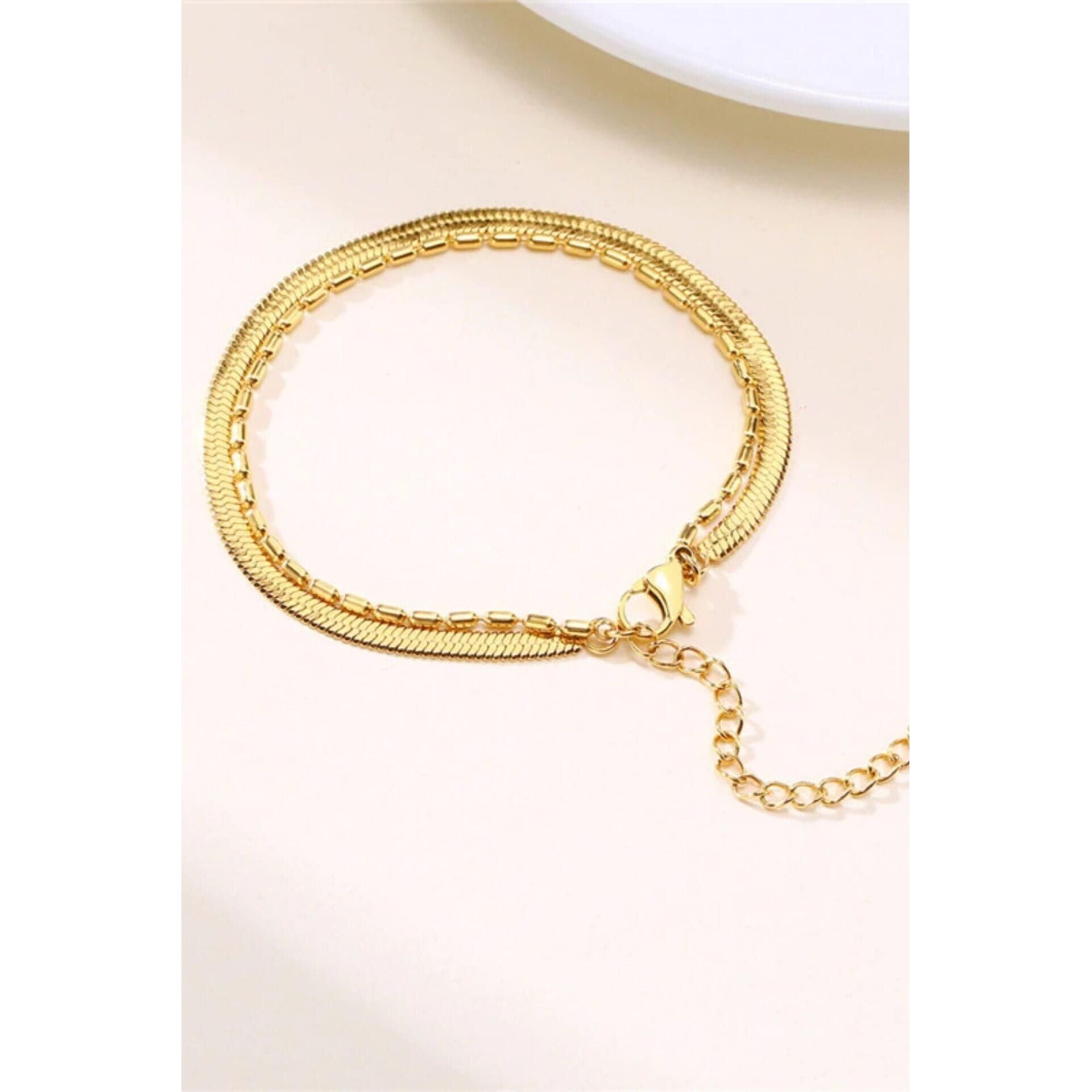 Flat Chain 18 Karats Two Layers Bracelet