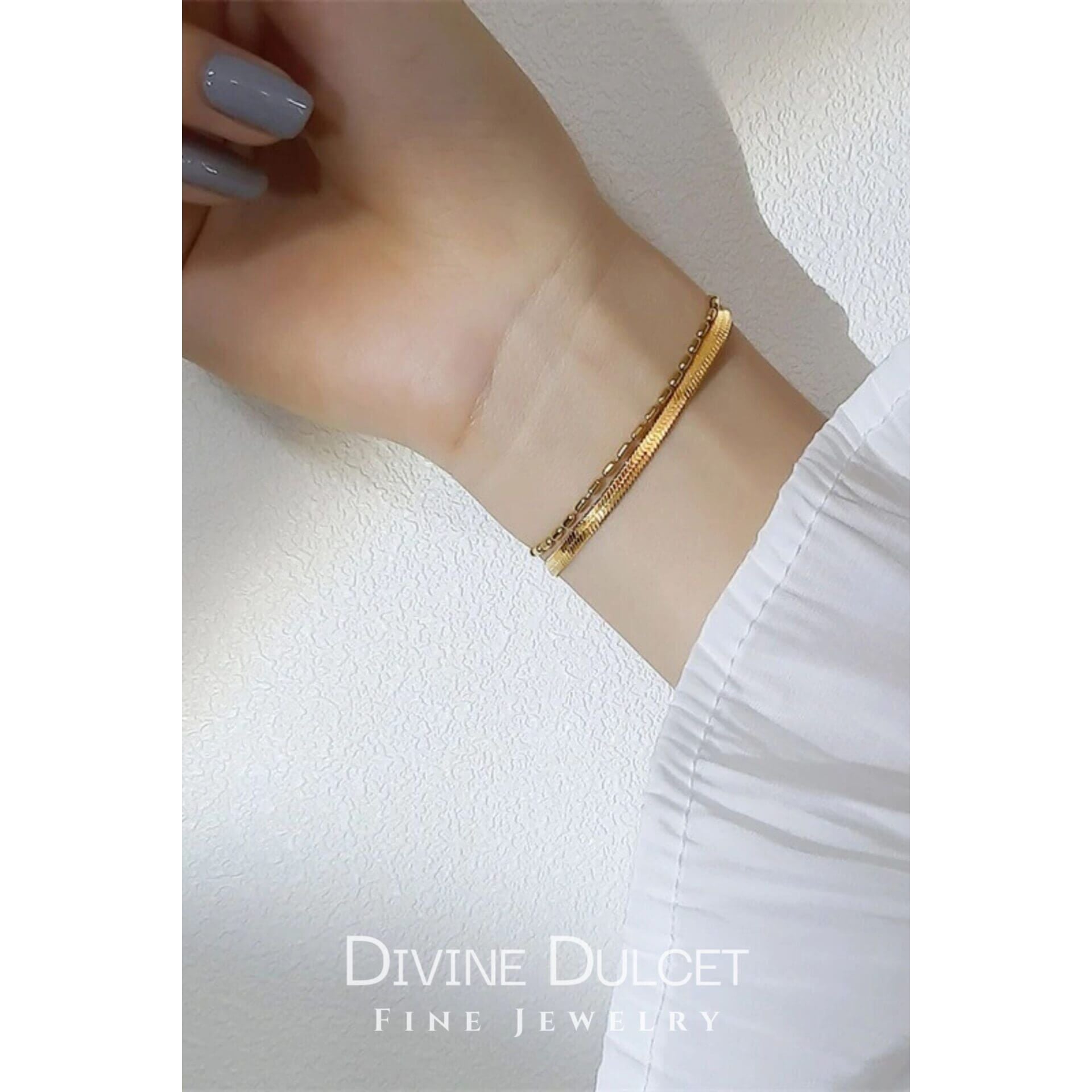 Flat Chain 18 Karats Two Layers Bracelet
