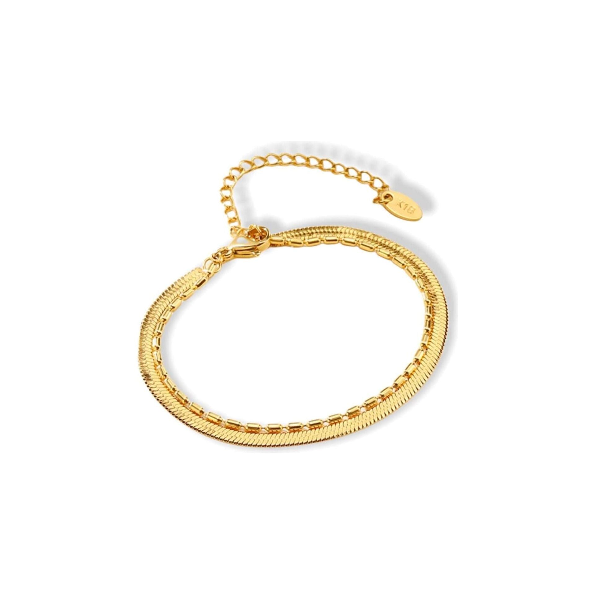 Flat Chain 18 Karats Two Layers Bracelet