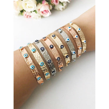 Bangle Bracelet, Evil Eye Bracelet, Rose Gold Silver Bracelet