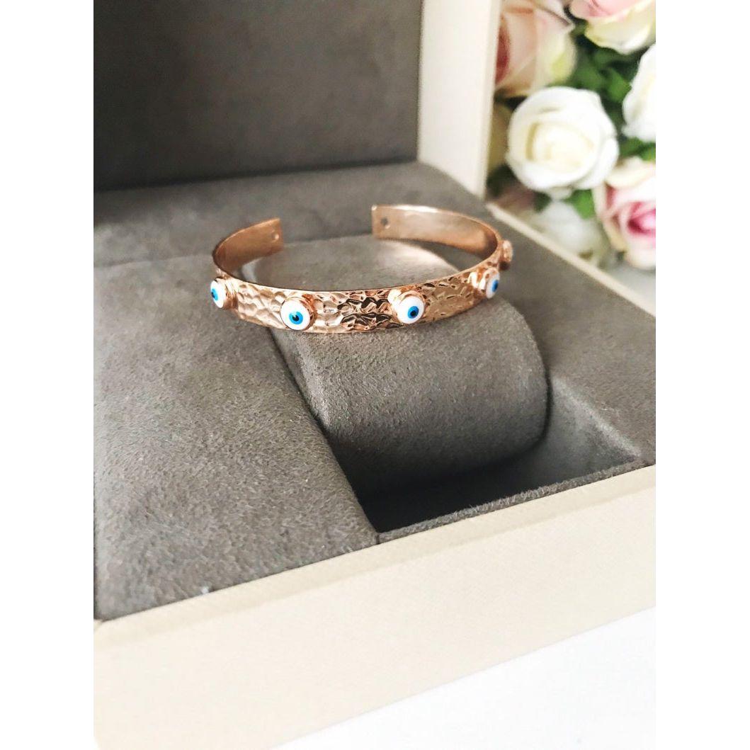 Bangle Bracelet, Evil Eye Bracelet, Rose Gold Silver Bracelet