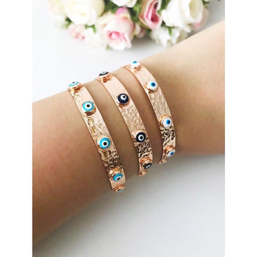 Bangle Bracelet, Evil Eye Bracelet, Rose Gold Silver Bracelet