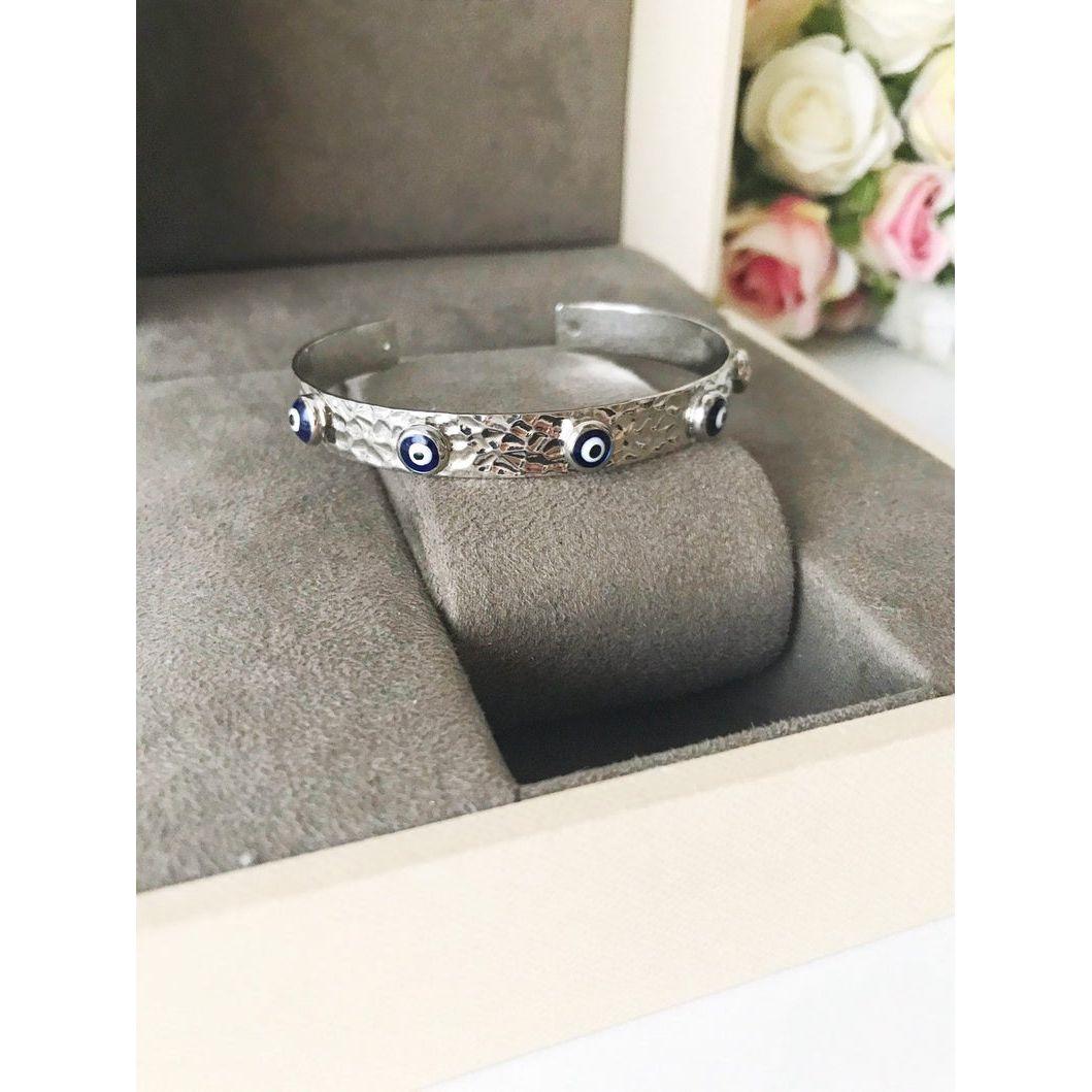 Bangle Bracelet, Evil Eye Bracelet, Rose Gold Silver Bracelet