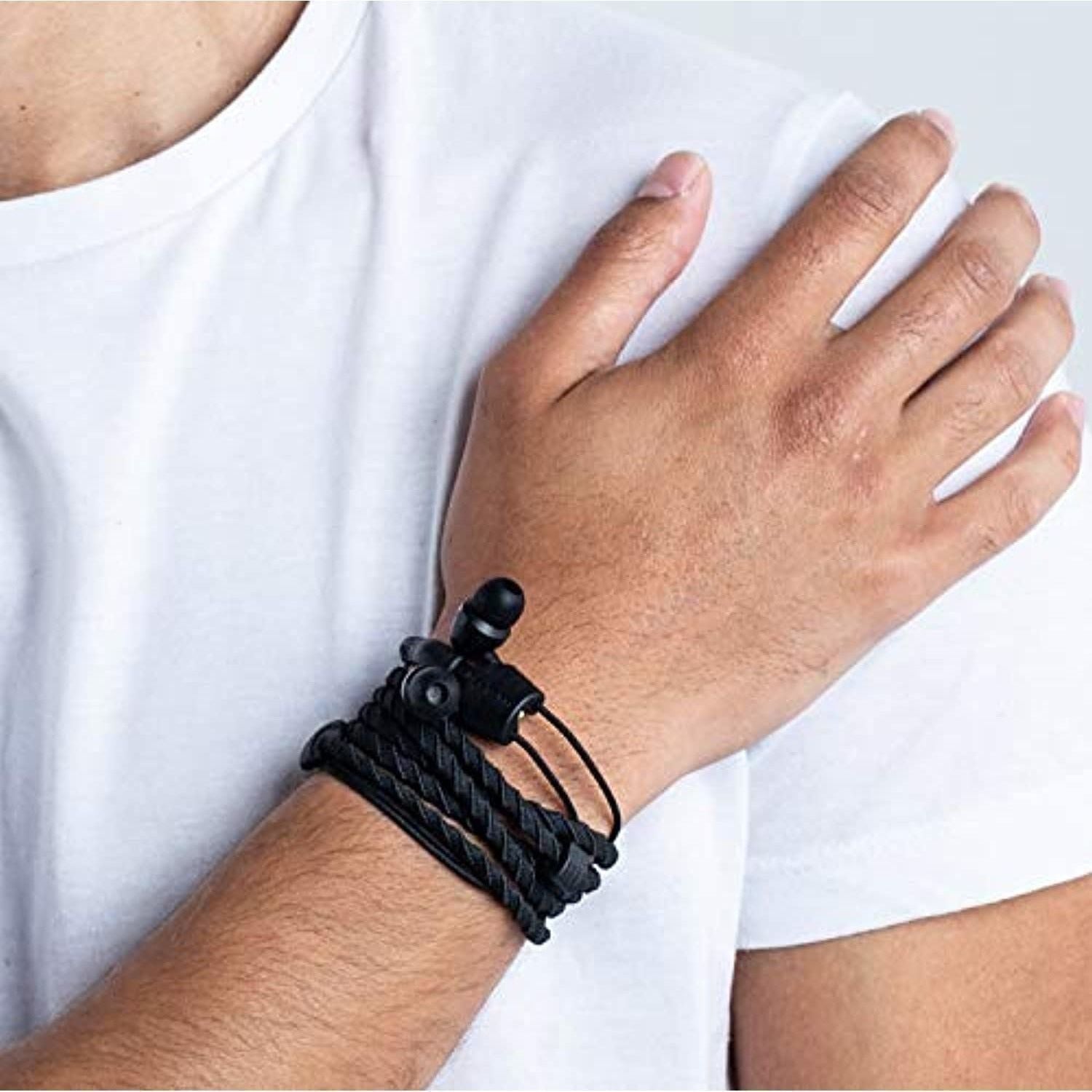 Wraps Wearable Braided Wristband Headphone Earbuds Black