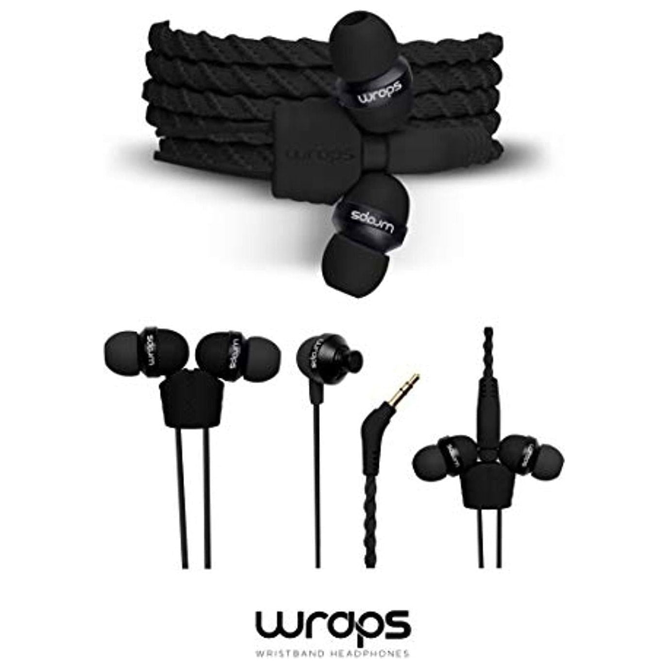 Wraps Wearable Braided Wristband Headphone Earbuds Black