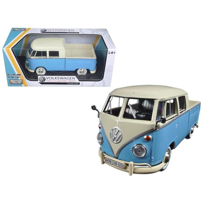 Volkswagen Type 2 (T1) Double Cab Pickup Truck Light Blue and Cream