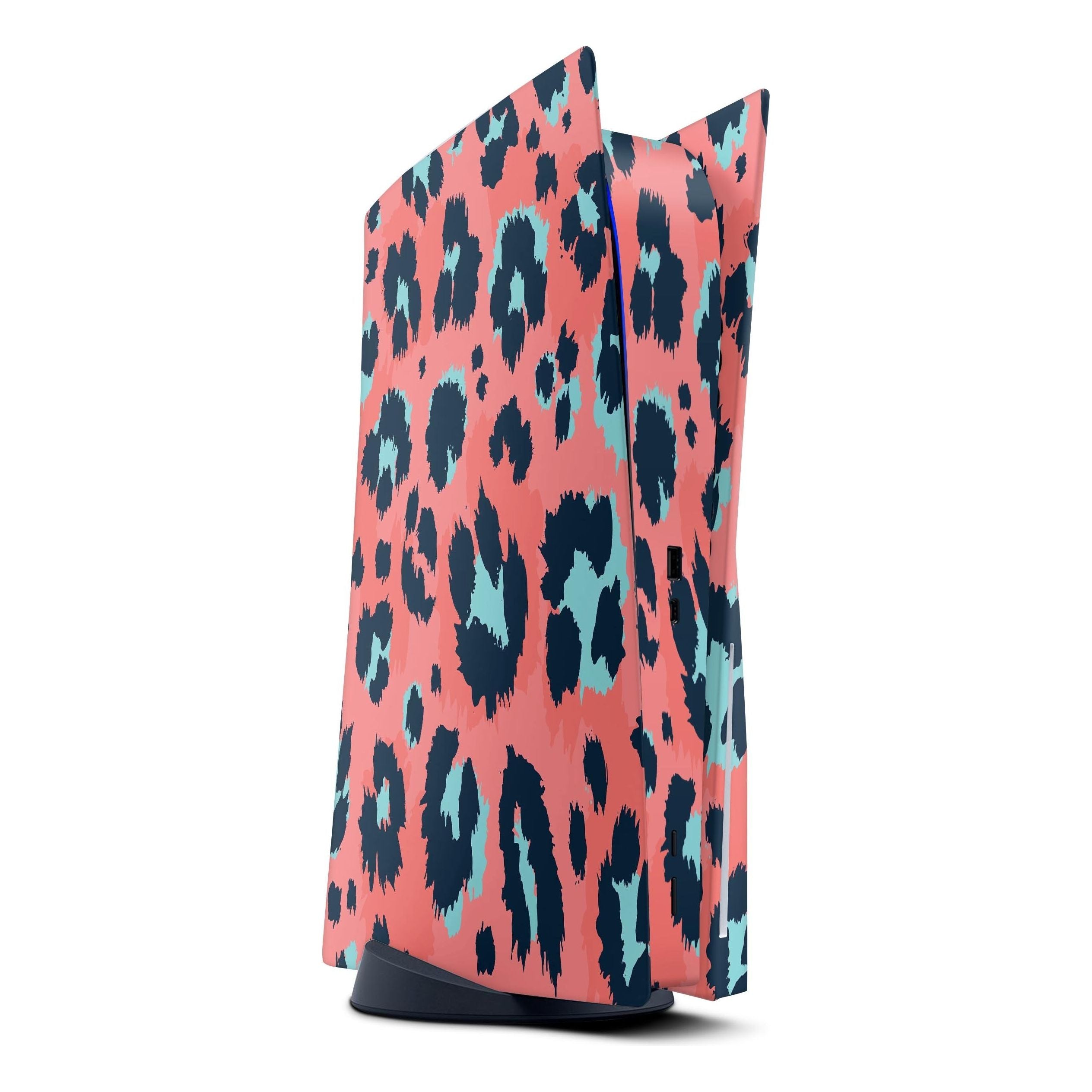Leopard Coral and Teal - Full Vinyl decal Bundle for PlayStation 5