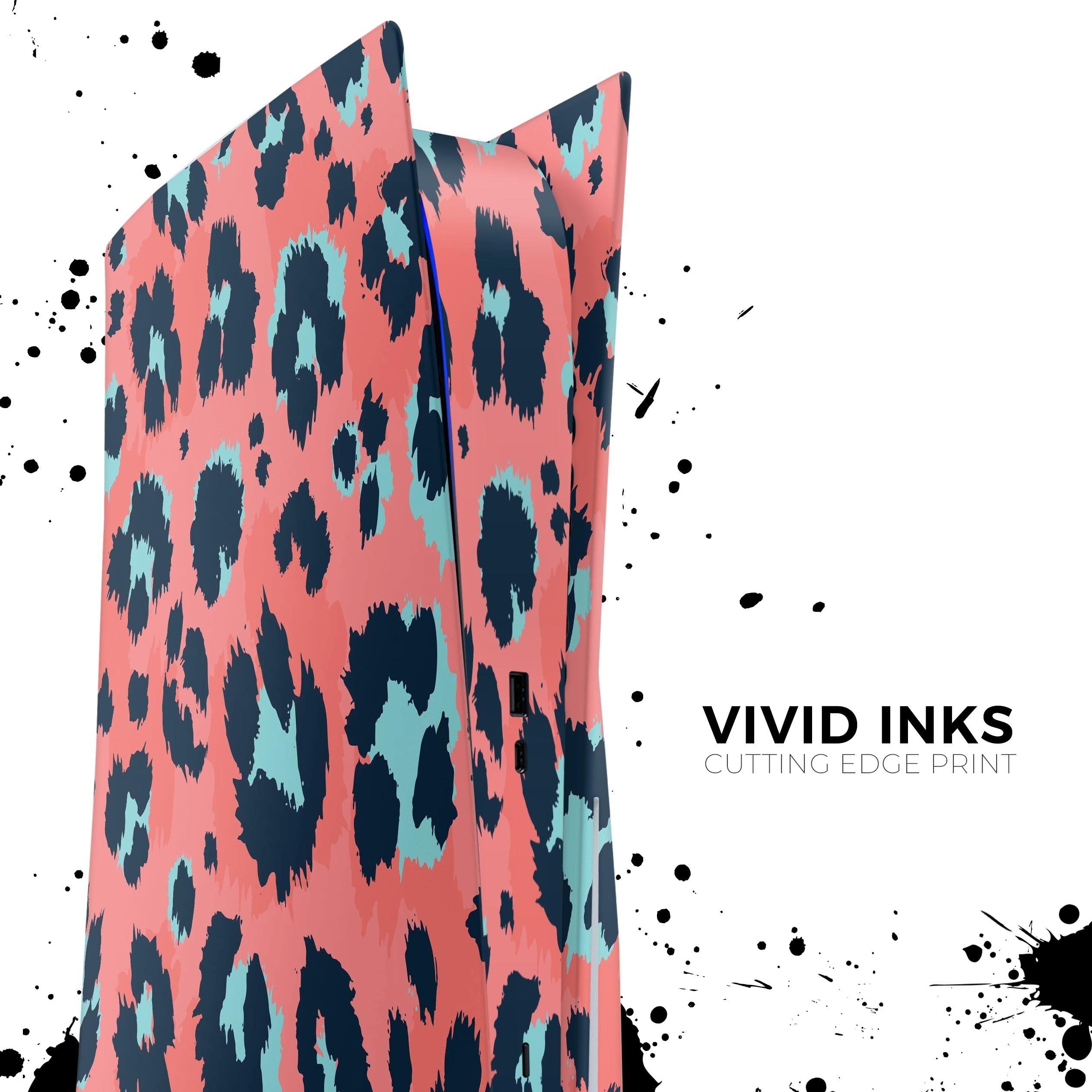 Leopard Coral and Teal - Full Vinyl decal Bundle for PlayStation 5