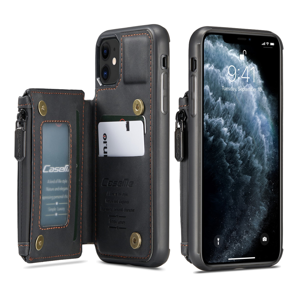 Leather Case Card Slots Zipper Wallet Phone Case for Iphone