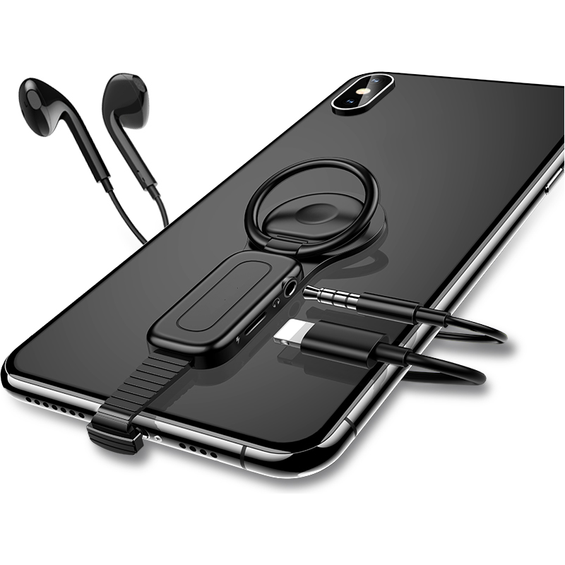 Dual Port Phone Ring Holder Adapter for Lightning Jack Adapter