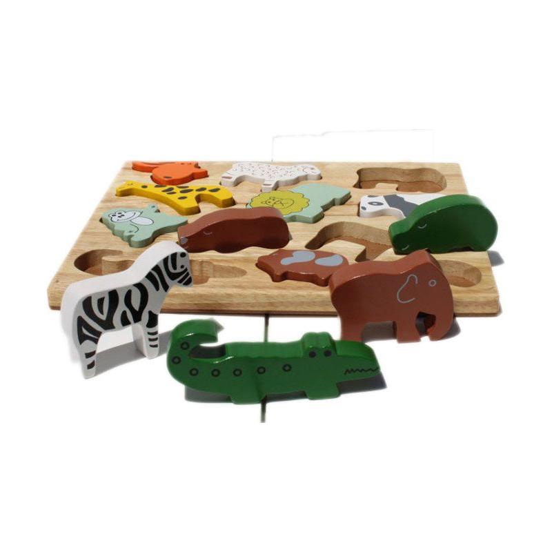 QToys Animal Play Set & Puzzle Wooden Toy