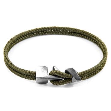 Khaki Green Brixham Silver and Rope Bracelet