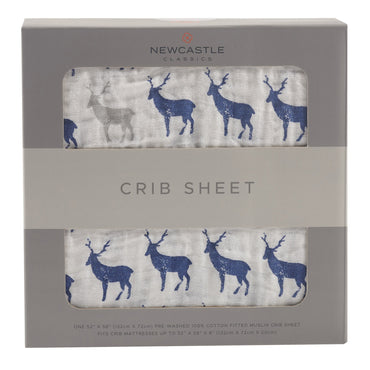 Blue Deer Cotton Muslin Crib Sheet