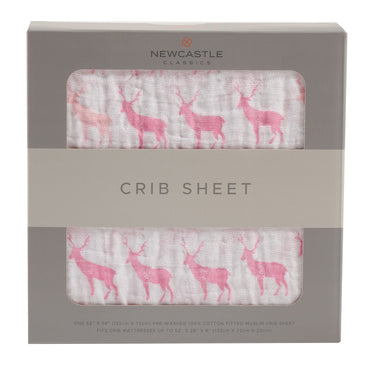 Pink Deer Cotton Muslin Crib Sheet