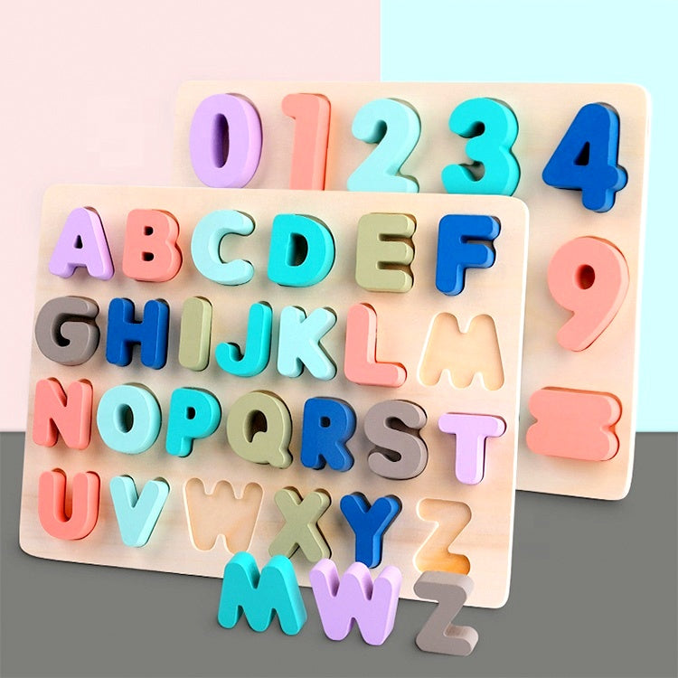 Wooden Puzzle Toy Game - English Letters ABC Numbers Learning for Kids