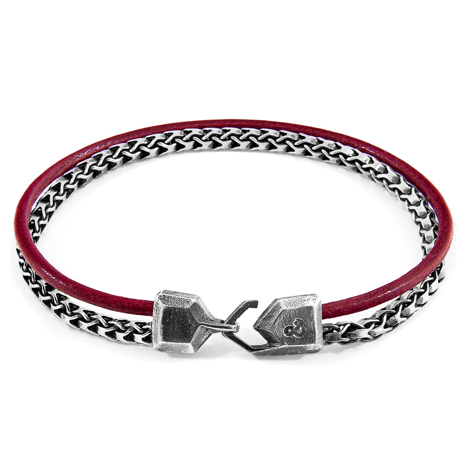 Bordeaux Red Bowspirit Mast Silver and Round Leather Bracelet
