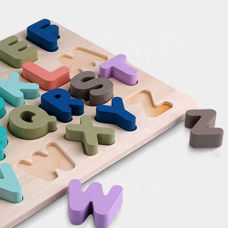Wooden Puzzle Toy Game - English Letters ABC Numbers Learning for Kids