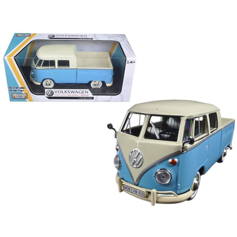 Volkswagen Type 2 (T1) Double Cab Pickup Truck Light Blue and Cream