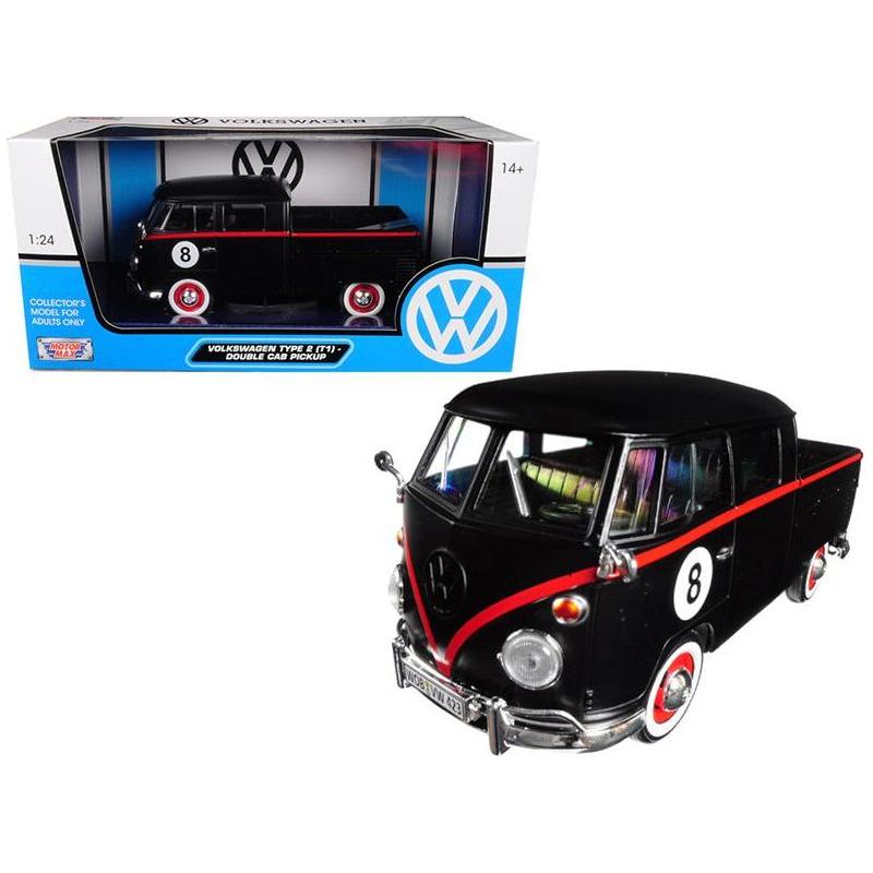 Volkswagen Type 2 (T1) Double Cab Pickup #8 Matt Black 1/24 Diecast