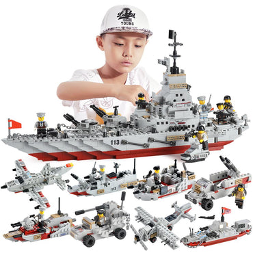 Military battleship building block boy gift puzzle children toys