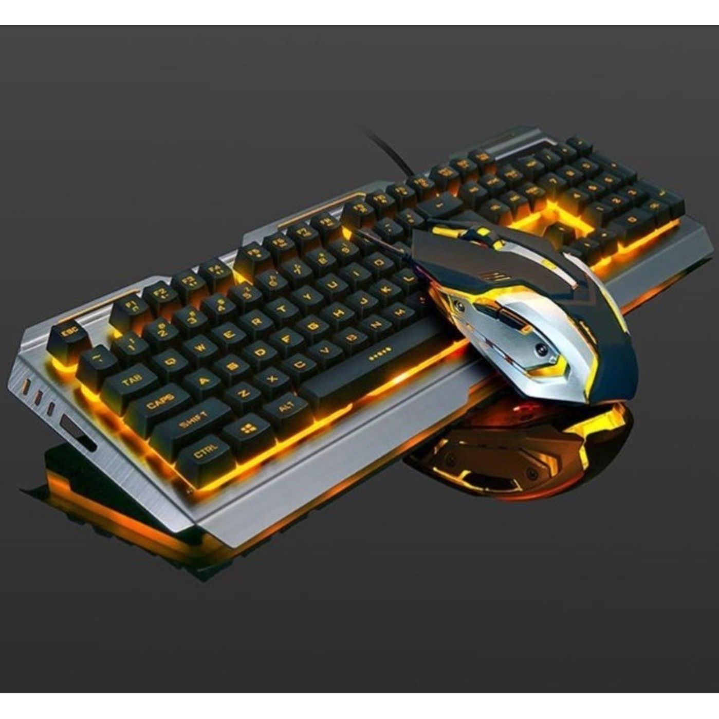 Ninja Dragons Tungsten Gold Metal Frame Gaming Keyboard and Mouse Set