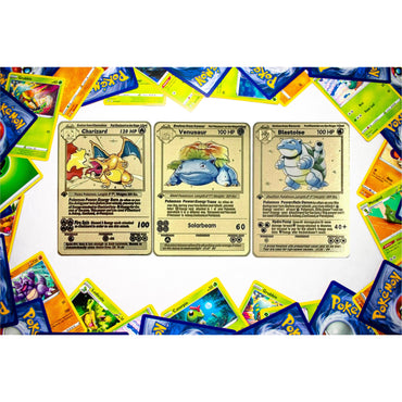 Metal Pokemon Cards Charizard Blastoise Venusaur Base Set Gold