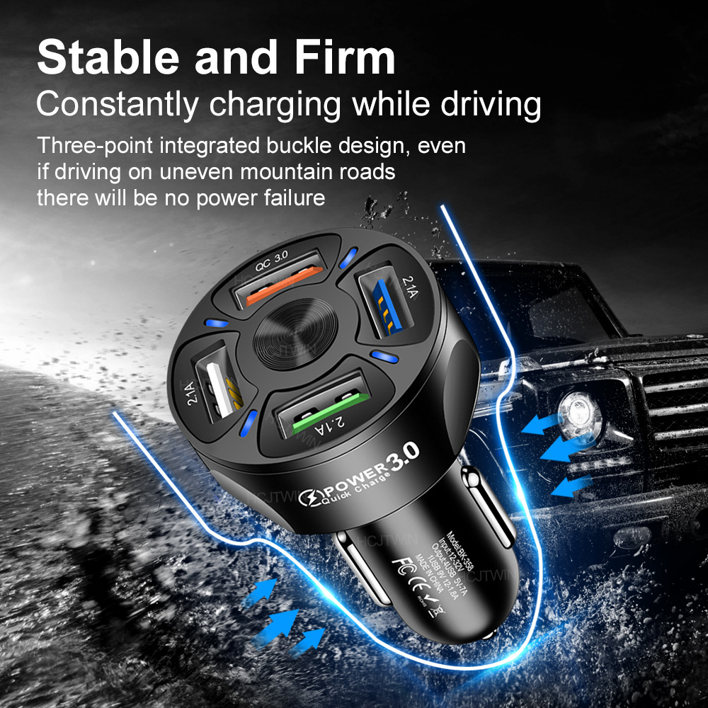 4 USB Car Charger Fast 7A QC3.0 Quick Car Chargr Adapter