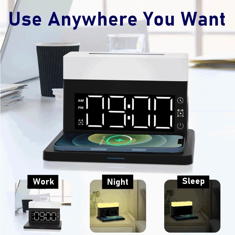 Wireless Charger For Iphone 13 12 11 XS Pro Night Light Alarm Clock