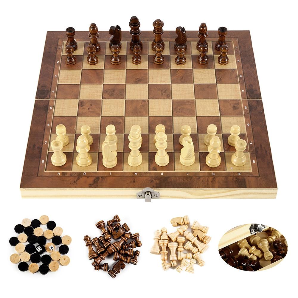 Foldable Wooden Chess Set Board Game